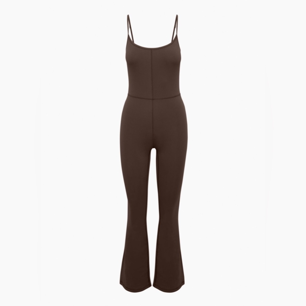 Aritzia Wilfred Free Mocha Brown Divinity Kick Flare Jumpsuit